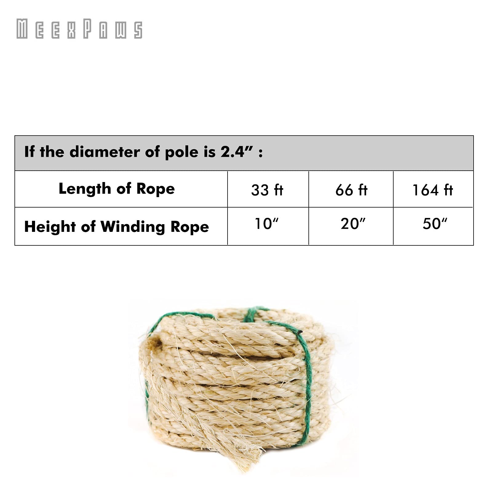 Meexpaws Natural Strong Sisal Rope Replacement For Cat Scratching Posts | Adhesive Tapes For Winding Easy & Tight | 1/4 ?Diameter | Brown | 164Ft