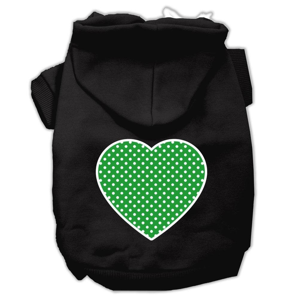 Pet Dog & Cat Hoodie Screen Printed, 'Green Swiss Dots Heart' Black Md (6-10 Lbs.)