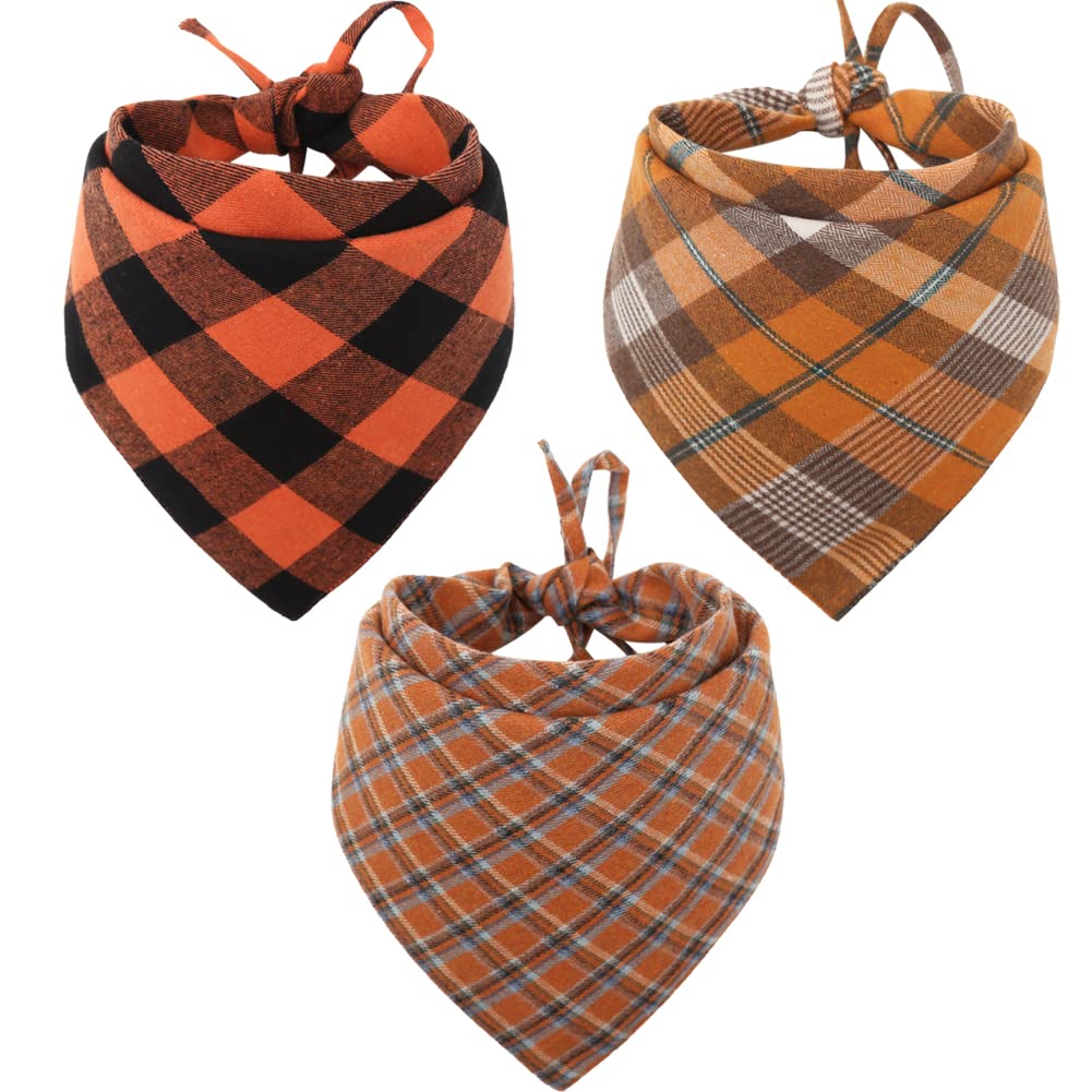 Fall Dog Bandana Autumn Thanksgiving Halloween Plaid Reversible Triangle Bibs Scarf Accessories For Dogs Pets