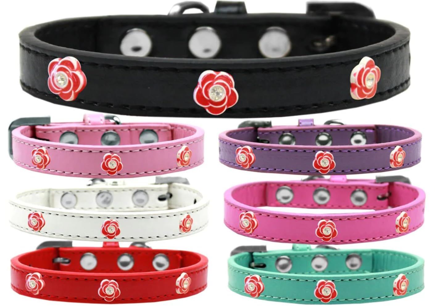 Dog, Puppy & Pet Widget Fashion Collar, &quot;Red Roses&quot; Red 14