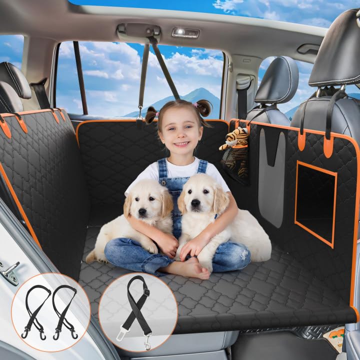 Spacocld Dog Car Seat Cover For Back Seat - Hard Bottom Extender Holds Up To 400 Lbs, Waterproof Protector With Mesh Window, Dog