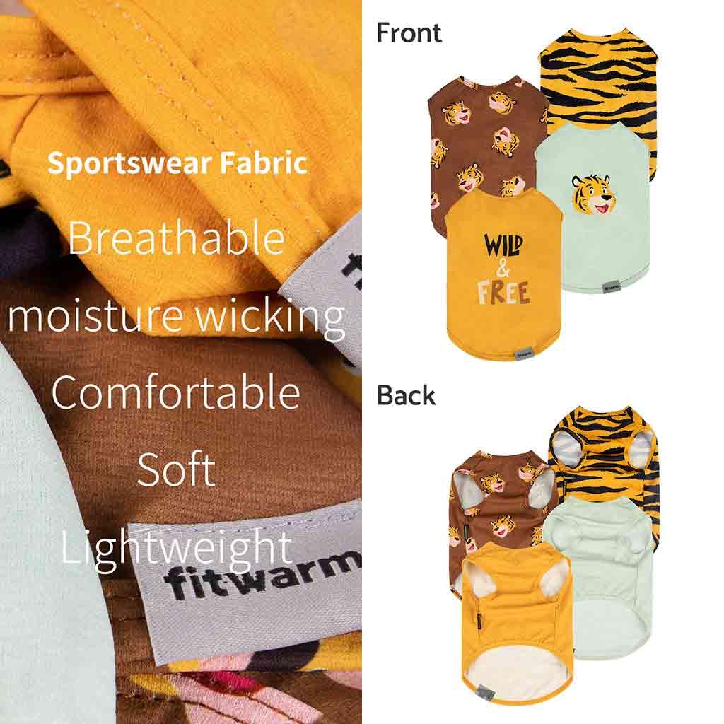 Fitwarm 4-Pack Tiger-Dog Shirts: Summer Pet Outfits, Funnydog Costume, Yellow, Green, Xxl