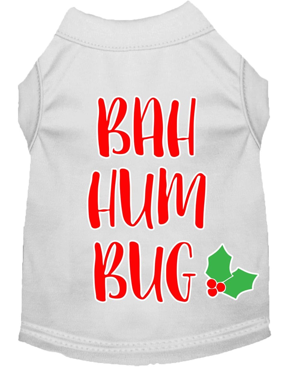 Christmas Pet Dog & Cat Shirt Screen Printed, &quot;Bah Humbug&quot; White LG (10-14 lbs.)