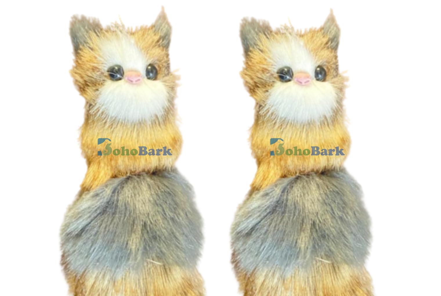 Bohobark Real Fur Squeaky Toys Kitten Face Soft Toys For Cat White Cat Toy Pack Of 02 Piece (Brown)