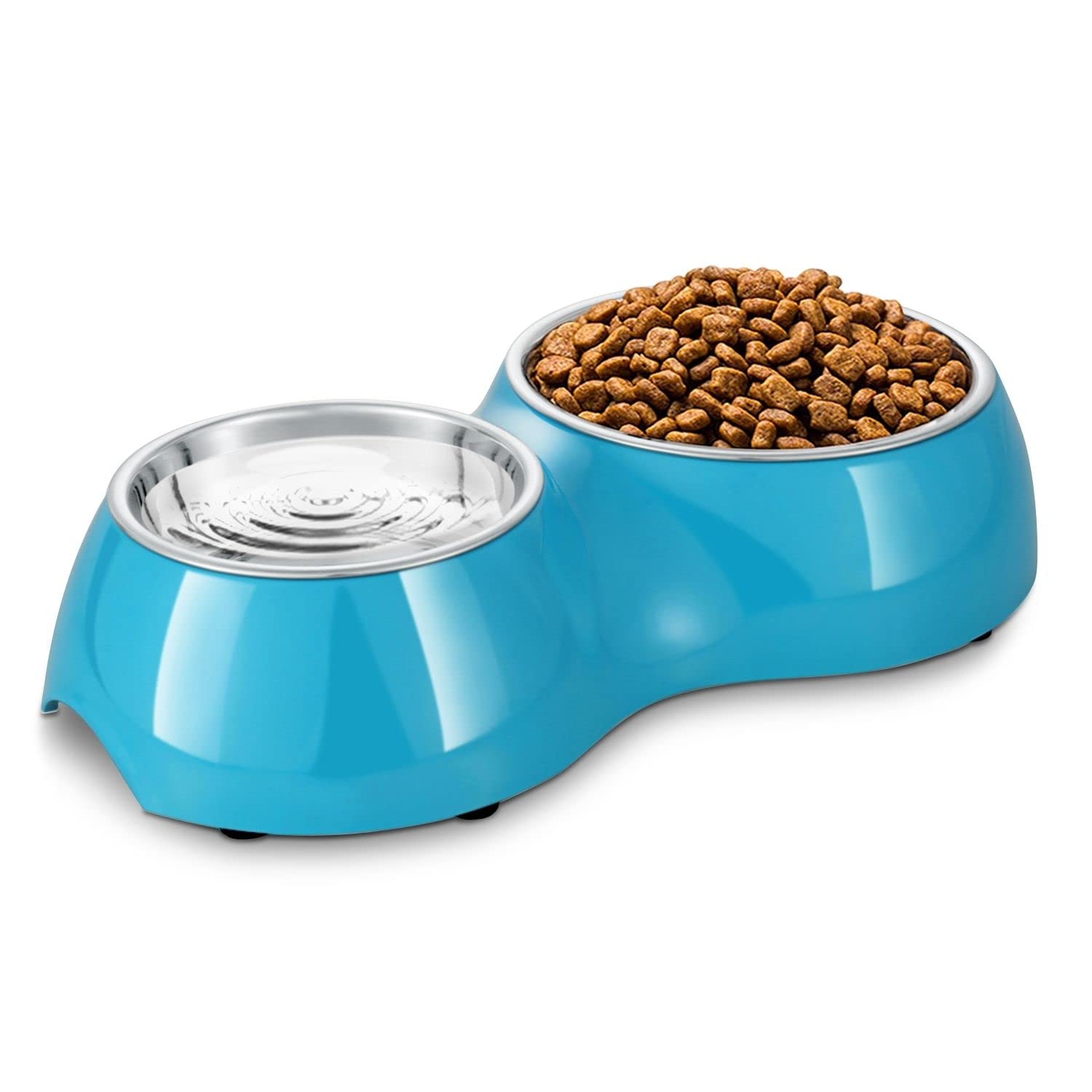 Flexzion Double Dog Bowl  Double Stainless Steel Food and Water Bowls for Dogs and Cats  Raised Puppy Food and Water Bowls  N