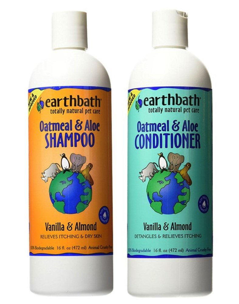 Earthbath Oatmeal & Aloe Dog Shampoo And Conditioner - Oatmeal Shampoo For Dogs, Anti Itch Dry Skin Relief Pet Wash, Medicated Dog Shampoo & Conditioner, Hypoallergenic, Tearless - 16 Oz (1 Set)