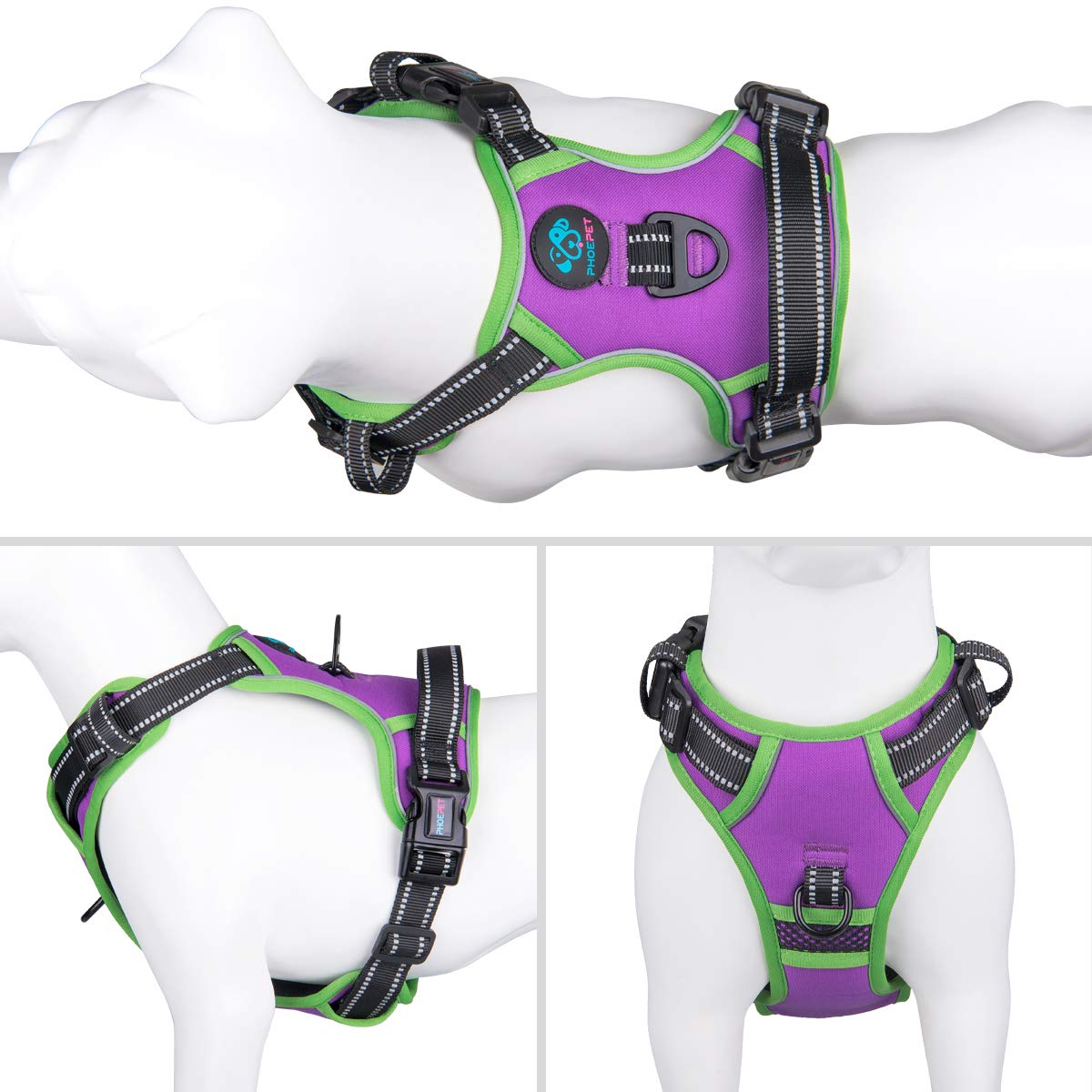 Phoepet 2019 No Pull Dog Harness Medium Reflective Front Clip Vest With Handle,Adjustable 2 Metal Rings 3 Buckles,[Easy To Put O