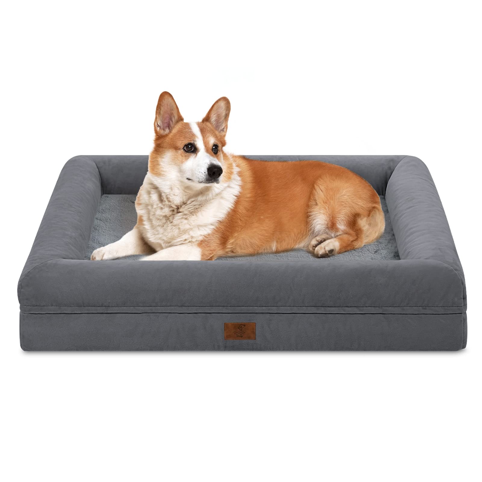 Yiruka Medium Dog Bed, Dark Grey Orthopedic Dog Bed, Washable Dog Bed With [Removable Bolster], Waterproof Dog Bed With Nonskid Bottom, Doggy Bed, Dog Beds For Medium Dog Bed