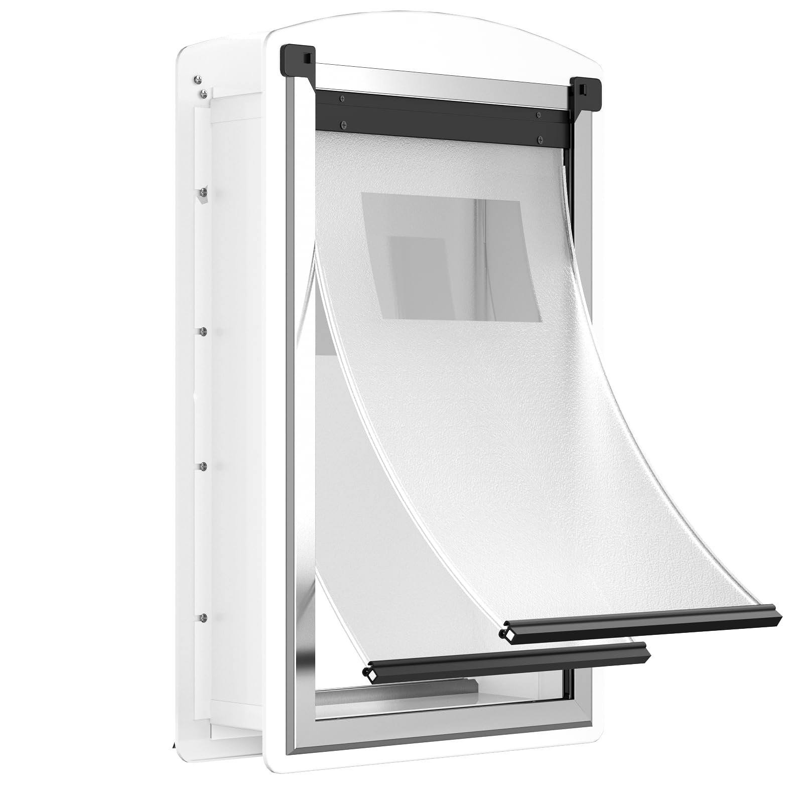 DECORMAX Steel Dog Door for Wall, Telescoping Tunnel and Steel Frame, Double Magnetic Flaps and 2 Sliding Lock Panels, Easy to I