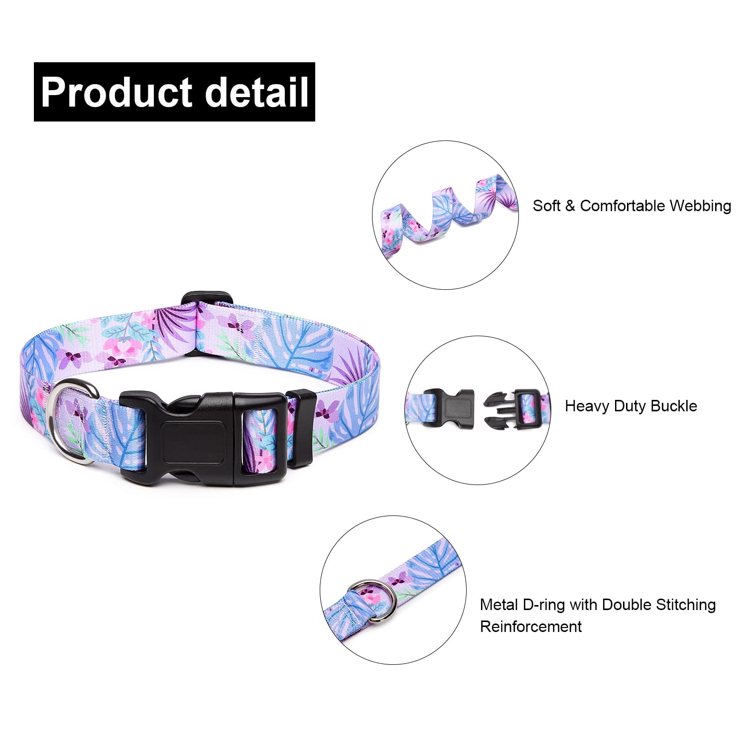 Suredoo Adjustable Dog Collar With Patterns, Ultra Comfy Soft Nylon Breathable Pet Collar For Small Medium Large Dogs (S, Purple Flower)