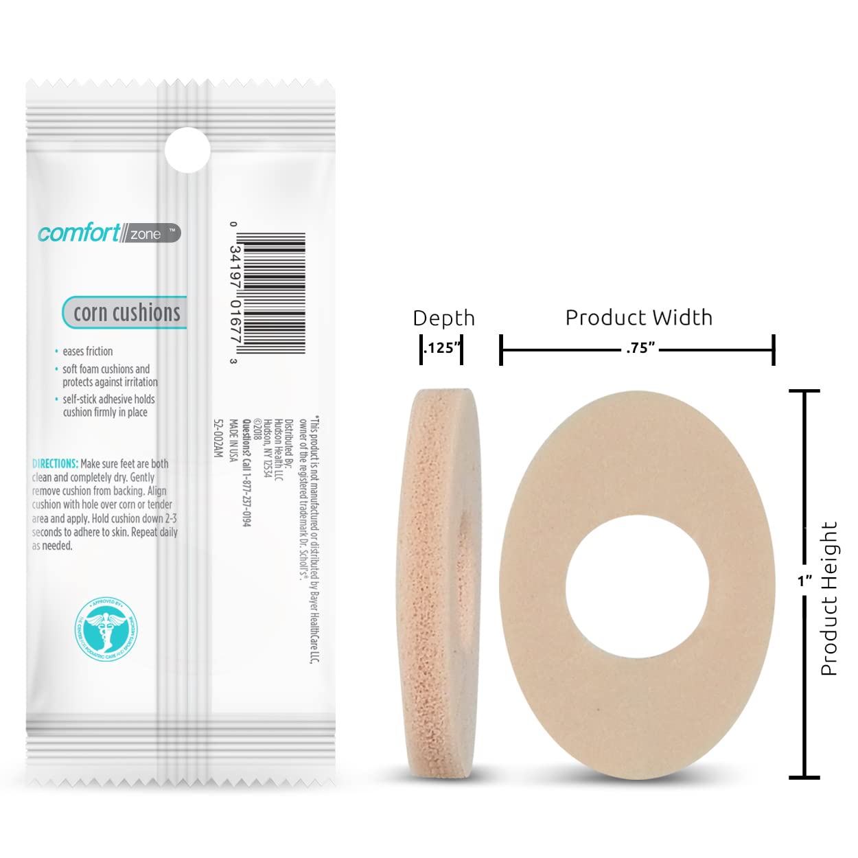 Comfort Zone Corn Cushions, Self-Stick Adhesive Cushions To Pad And Reduce Pressure From Corns, 18 Count