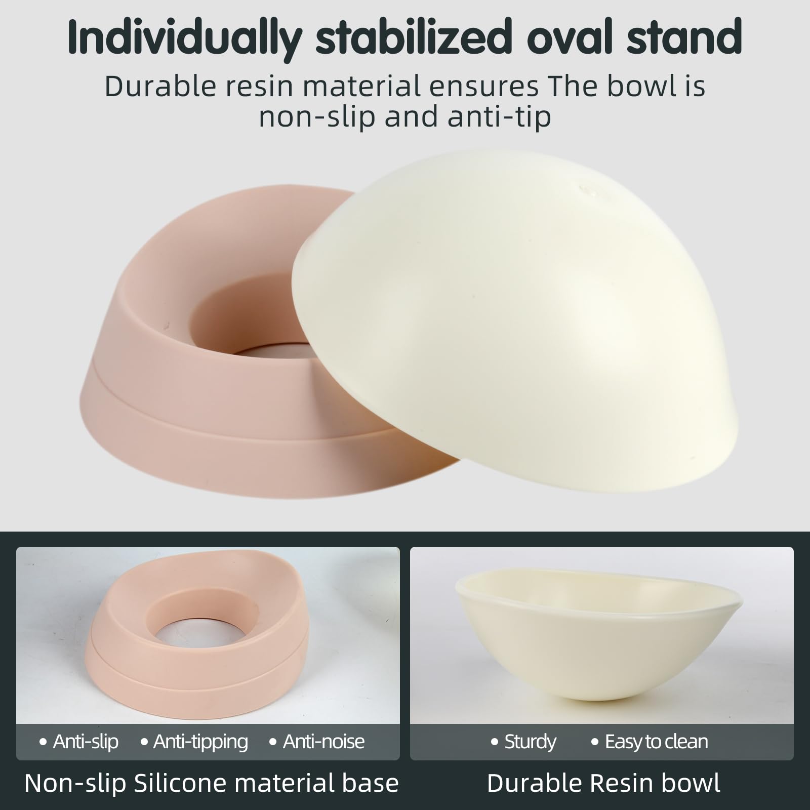 Bulldog Bowl Anti-Slip Dog Cat Dish Detachable Rubber Dog Bowl Pet Sterile Tilted Pet Feeder Slope Base (Lightpink, 2 Cup (Small