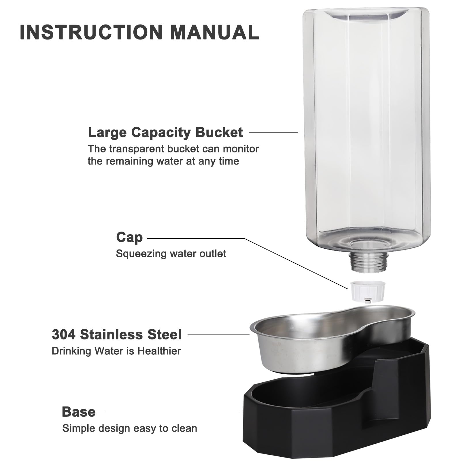 Sfozstra Automatic Pet Water Dispenser With Stainless Steel Bowl, Gravity Waterer, Angular Water Feeder For Small To Large Dogs