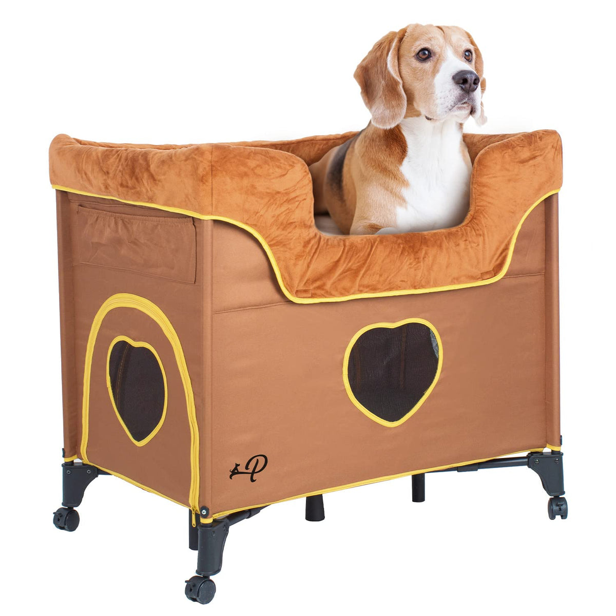 Petique Bedside Lounge Pet Bed, Bunk Bed For Medium Size Pets, Raised Lounge Bed For Cats & Dogs, Lion’S Den Design,Brown, 39.0'L X 22.5'W X 33.5'Th