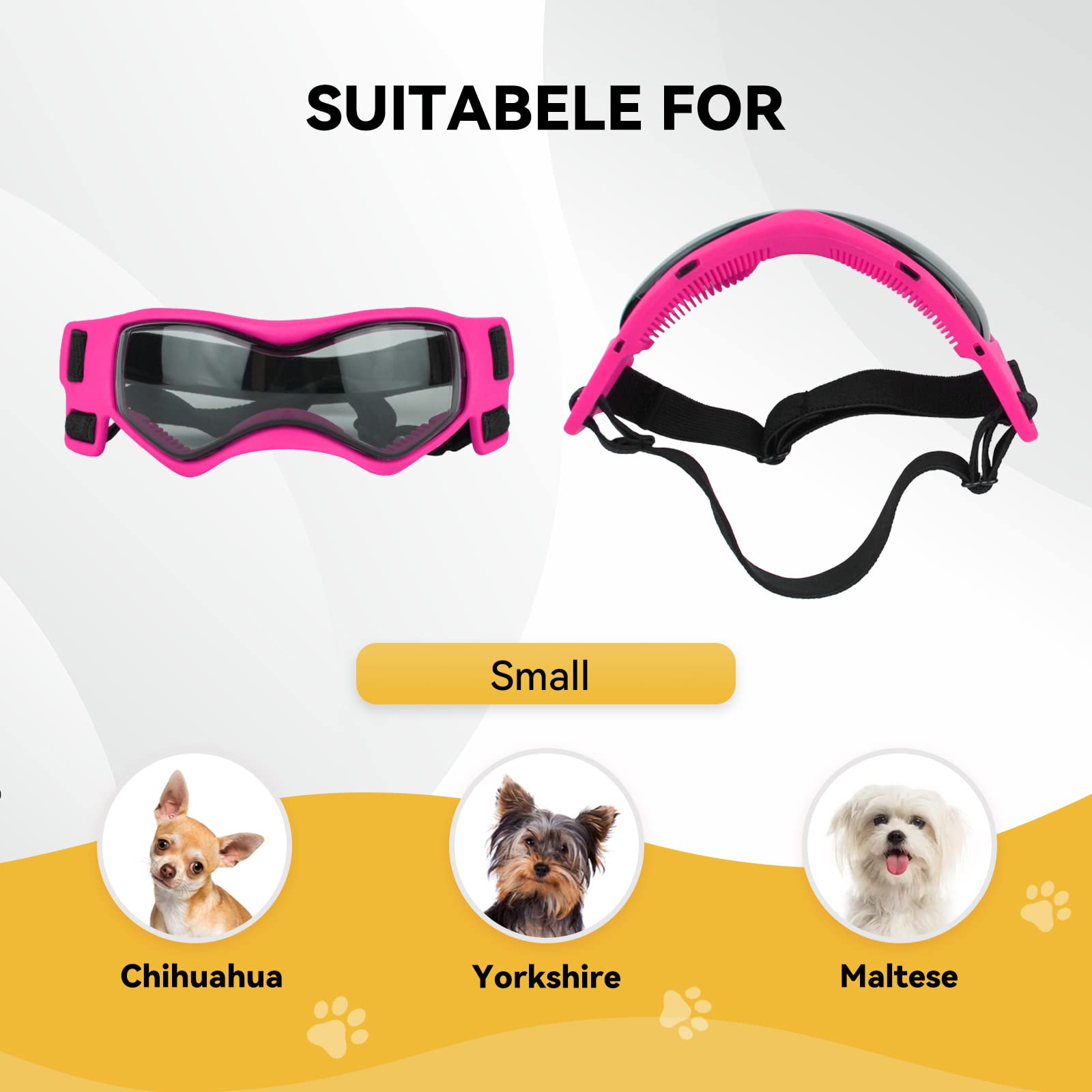 Petleso Dog Goggles Small Breed, Dog Sunglasses For Small Breed Uv Protection Eyewear For Small Dog Outdoor Riding Driving, Small Pink