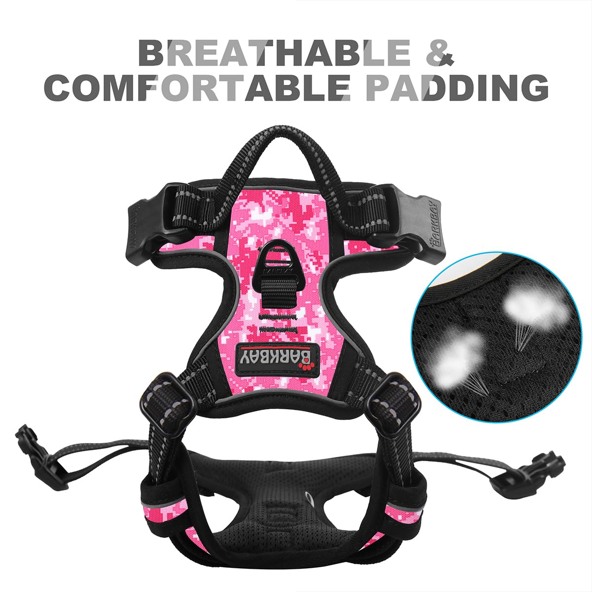 BARKBAY No Pull Dog Harness Front Clip Heavy Duty Reflective Easy Control Handle for Large Dog Walking(Pink camo,XS)