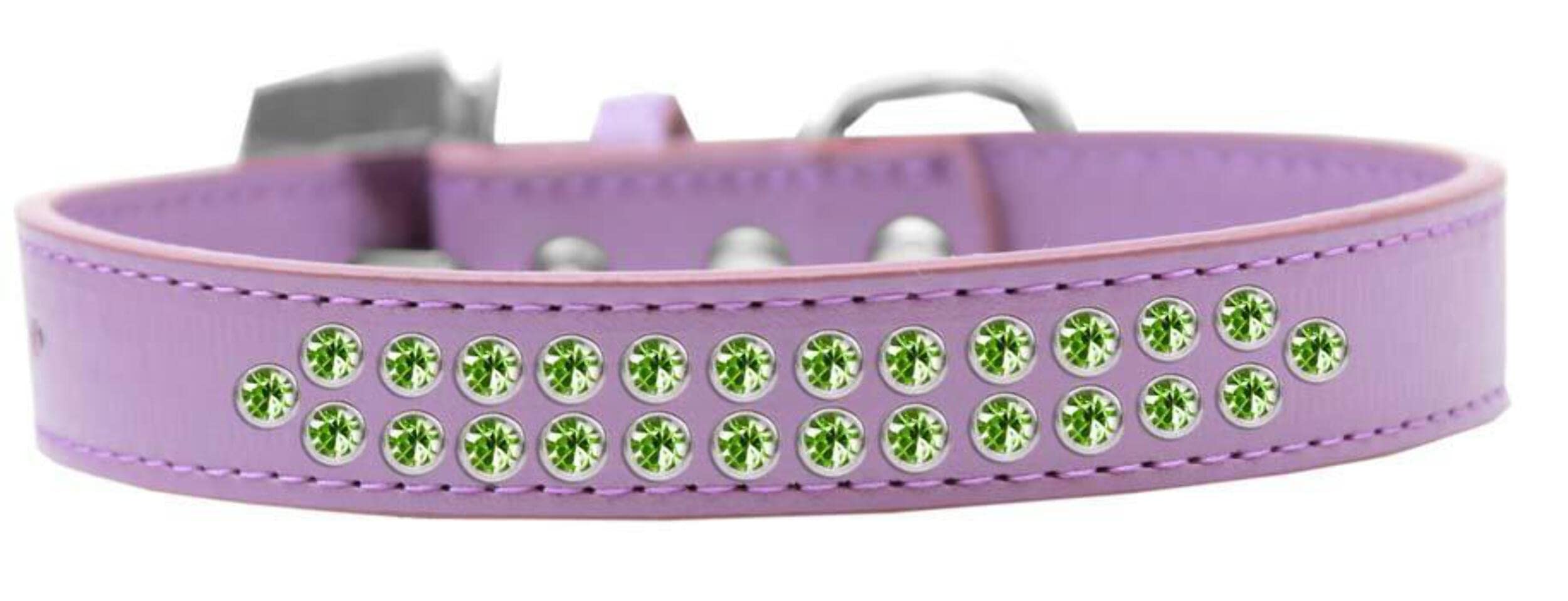 Mirage Pet Products Two Row Lime Green Crystal Lavender Dog Collar, Size 14