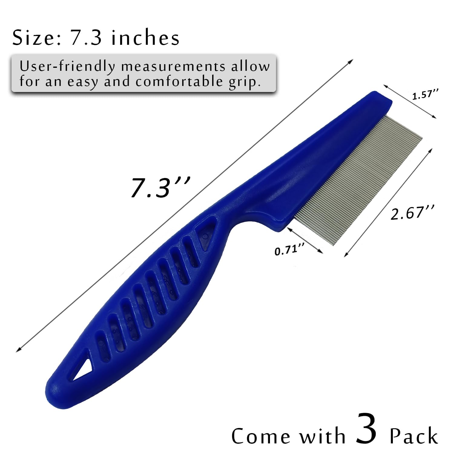 Kopal Flea Combs & Lice Combs For Dogs And Cats, Fine Tooth 3-Pc, Blue