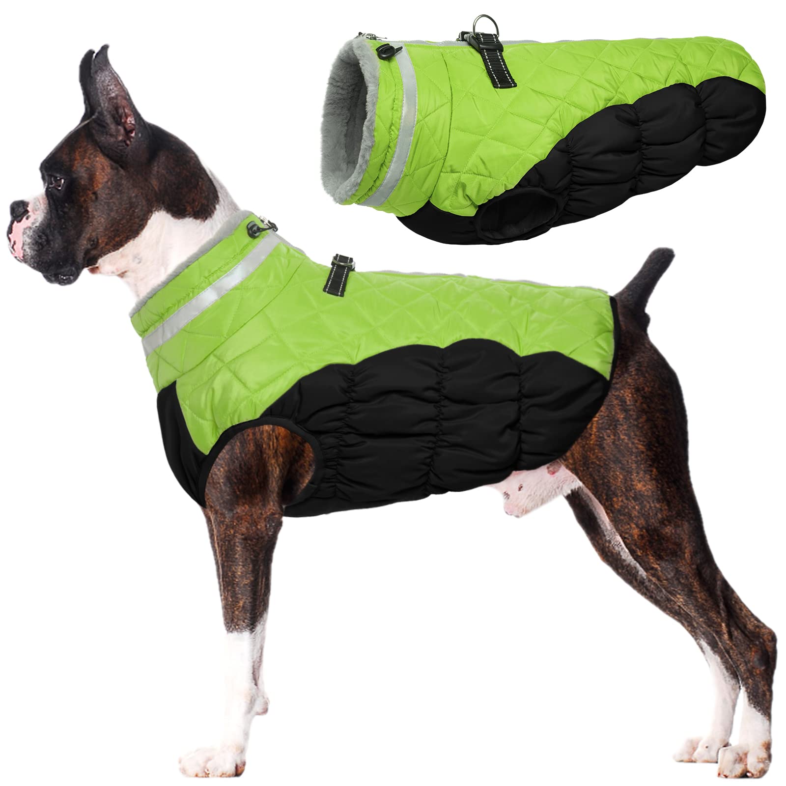 Lelepet Warm Dog Winter Coat,Large Dog Coat Waterproof Dog Jacket With Harness Dog Cold Weather Coats Windproof Reflective Dog Fleece Vest Turtleneck Zippered Dog Snow Jacket Dog Coats For Large Dogs