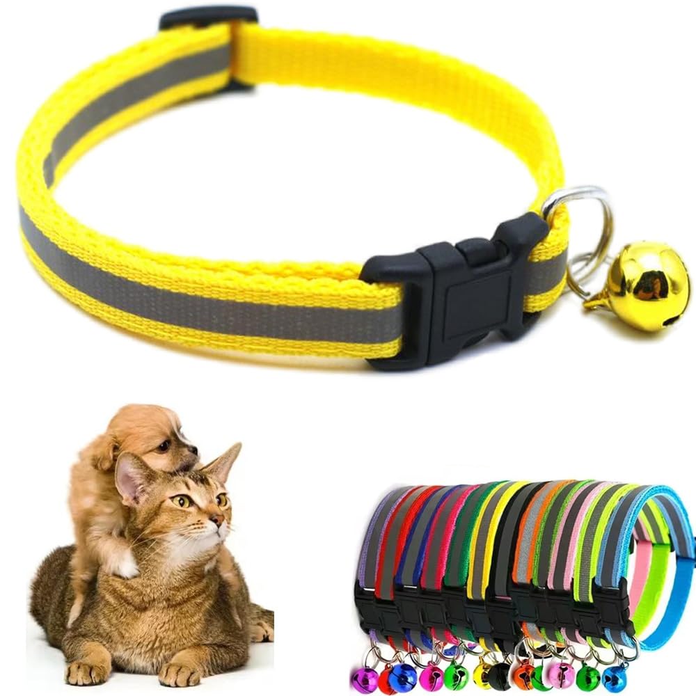 Yellow Xs Dog Collar Girl With Bell, Reflective Xsmall Cat Collars Soft Adjustable Buckle For Xxs Extra Small Puppy Tiny Little 