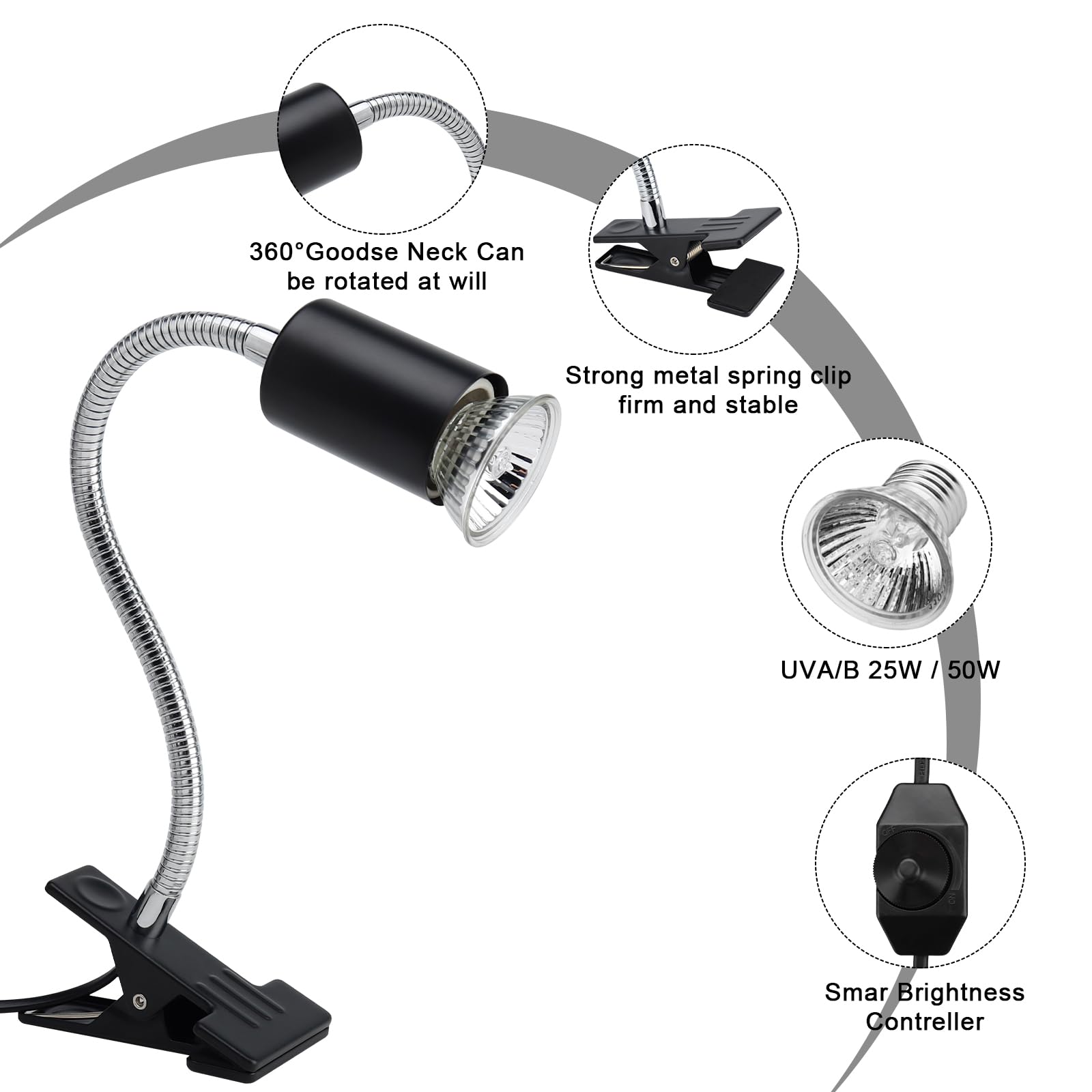 Nbiiuyige Reptileheat Lamp The Adjustable Temperature And 360  Rotating Hose Crawlers Heating Lights, For Turtles, Lizards, Bear