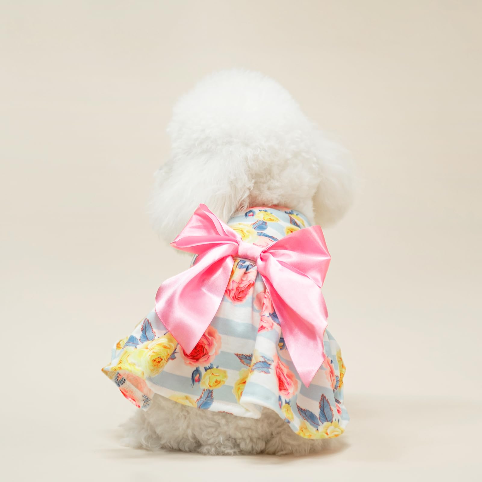 Pupteck Floral Dog Dress For Spring Outfit Puppy Cute Small Dogs Clothes,Stripe,Xs