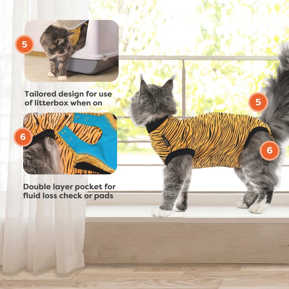 Suitical Cat Recovery Suit For Spay, Neuter, Suture, Incision, & Skin Conditions - Breathable Fabric With Back Opening - 3Xs, Ti