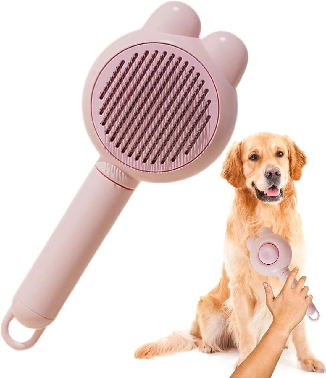 Pet Grooming Slicker Brush For Dogs & Cats | Self Cleaning Hair Removal Brush | Stainless Steel Fine Bristles | Shedding, Detang
