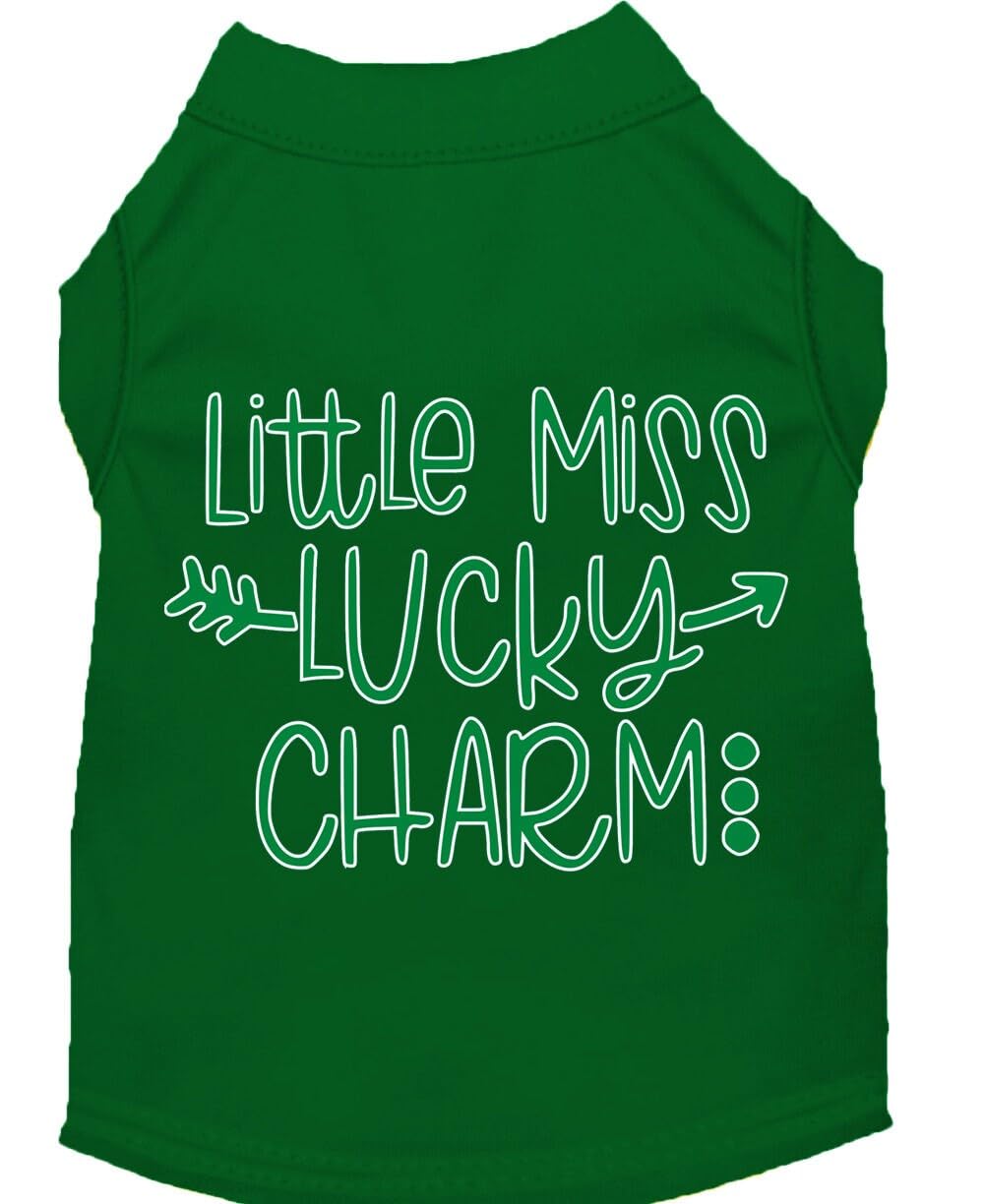 Pet Dog & Cat Shirt Screen Printed, 'Little Miss Lucky Charm' Green Sm (3-6 Lbs.)