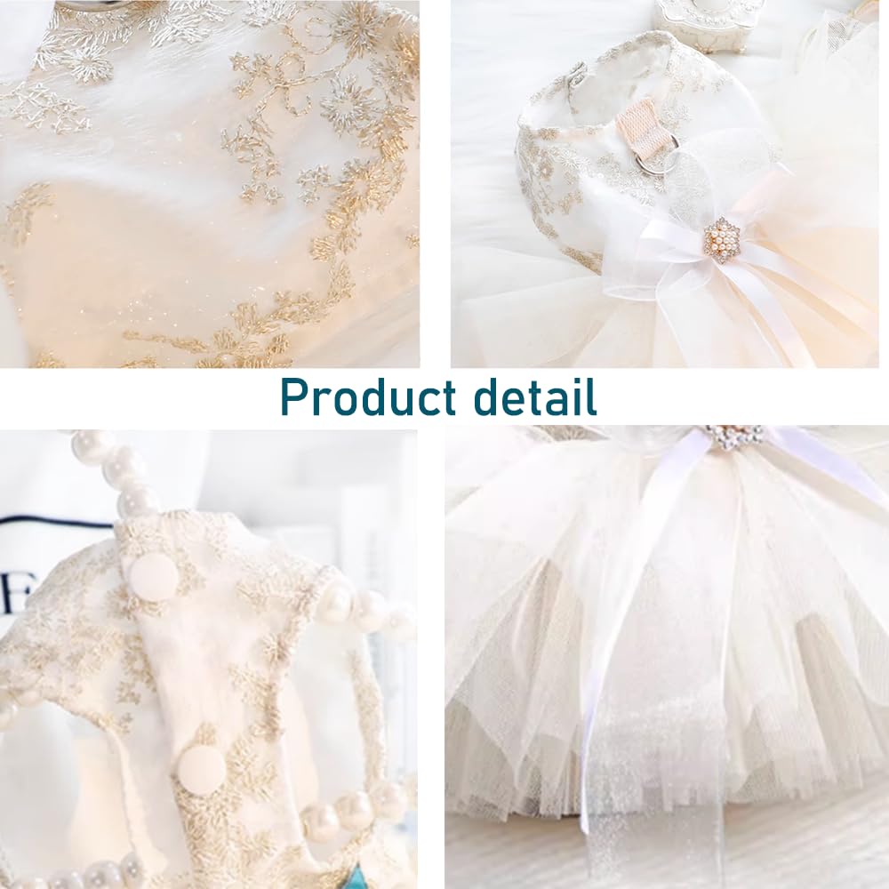 Anelekor Fancy Dog Dresses With Leash Ring, Embroidered Dog Wedding Dress, Bow Puppy Clothes For Small Pet Girl Multi-Layer Lace
