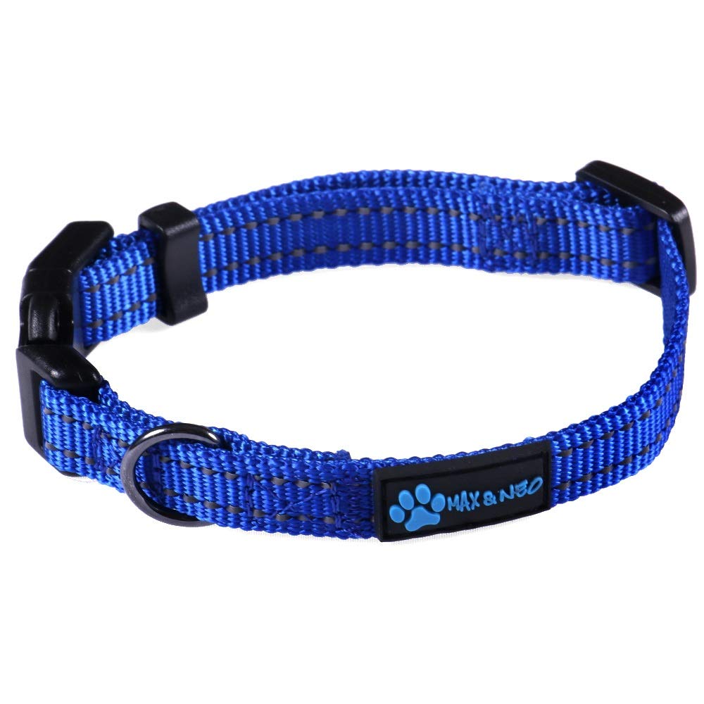 Max And Neo Neo Nylon Buckle Reflective Dog Collar - We Donate A Collar To A Dog Rescue For Every Collar Sold (X-Small, Blue)