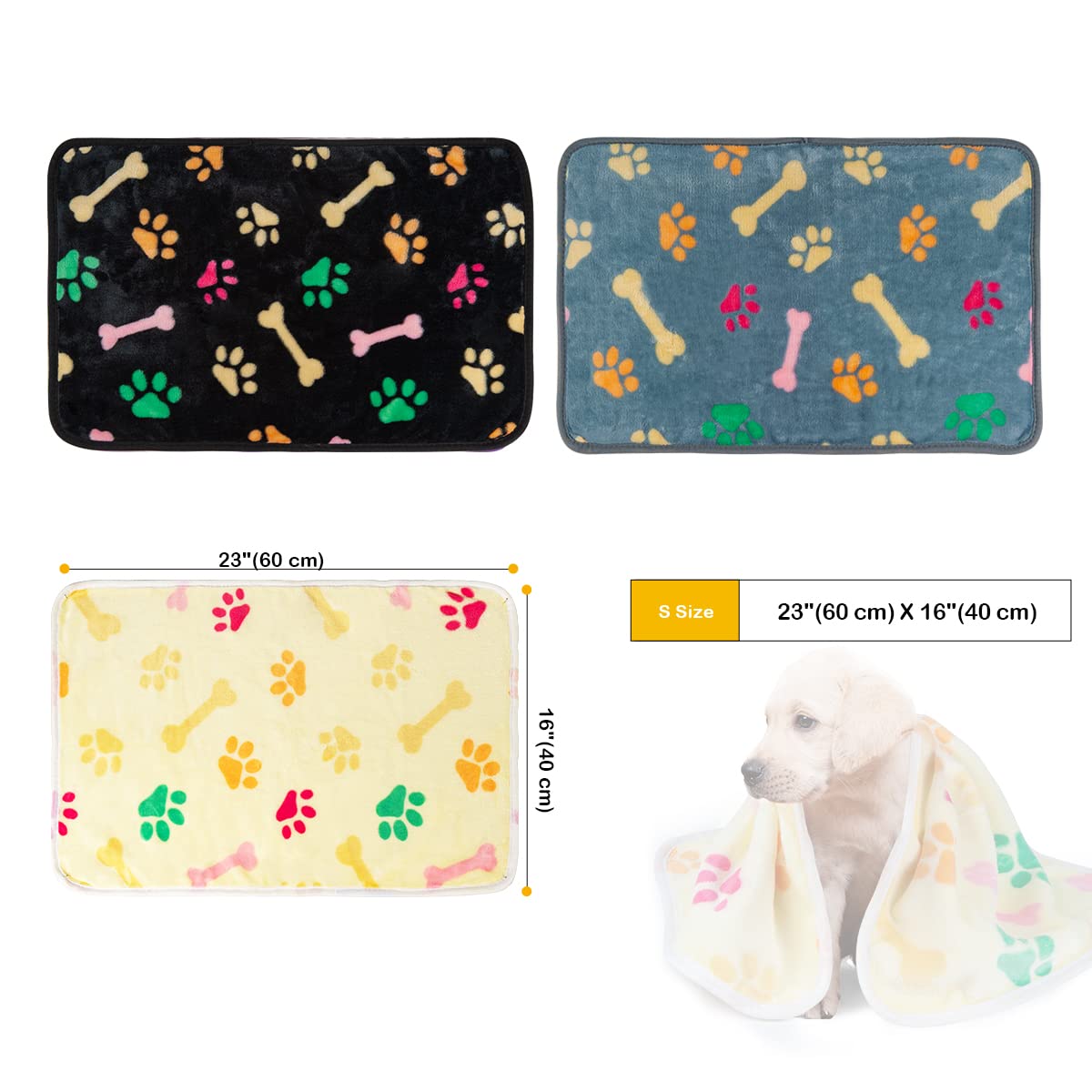 Dono 1 Pack 3 Blankets Soft Fluffy Cute Paw Pattern Fleece Pet Blanket Warm Sleep Mat Cute Print Design Puppy Kitten Blanket Doggy Mat Paw Print For Animals-23 * 16In