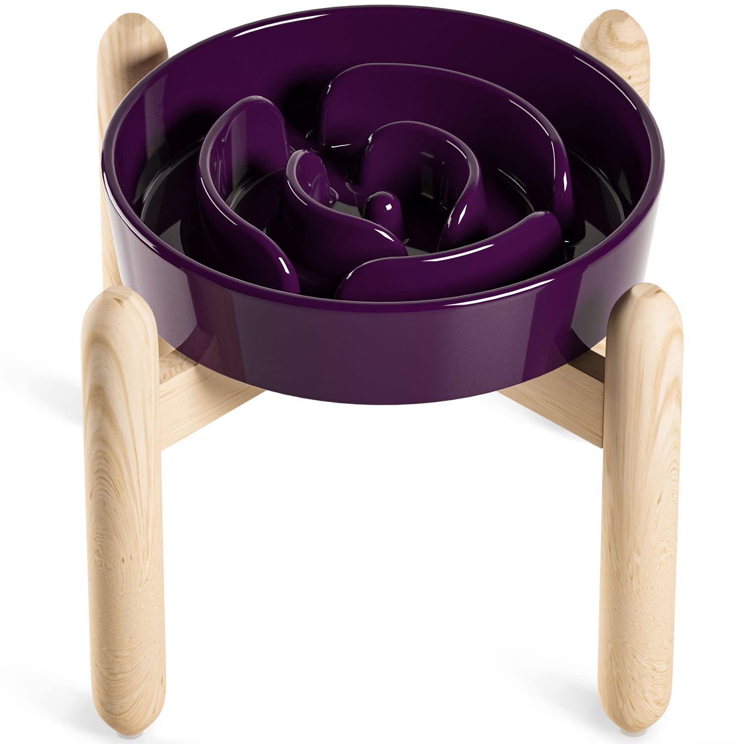LE TAUCI Ceramic Slow Feed Dog Bowls, Elevated for Small and Medium Breed Dogs, Anti-Gulping Pet Feeding Dishes, Maze Purple, 1.