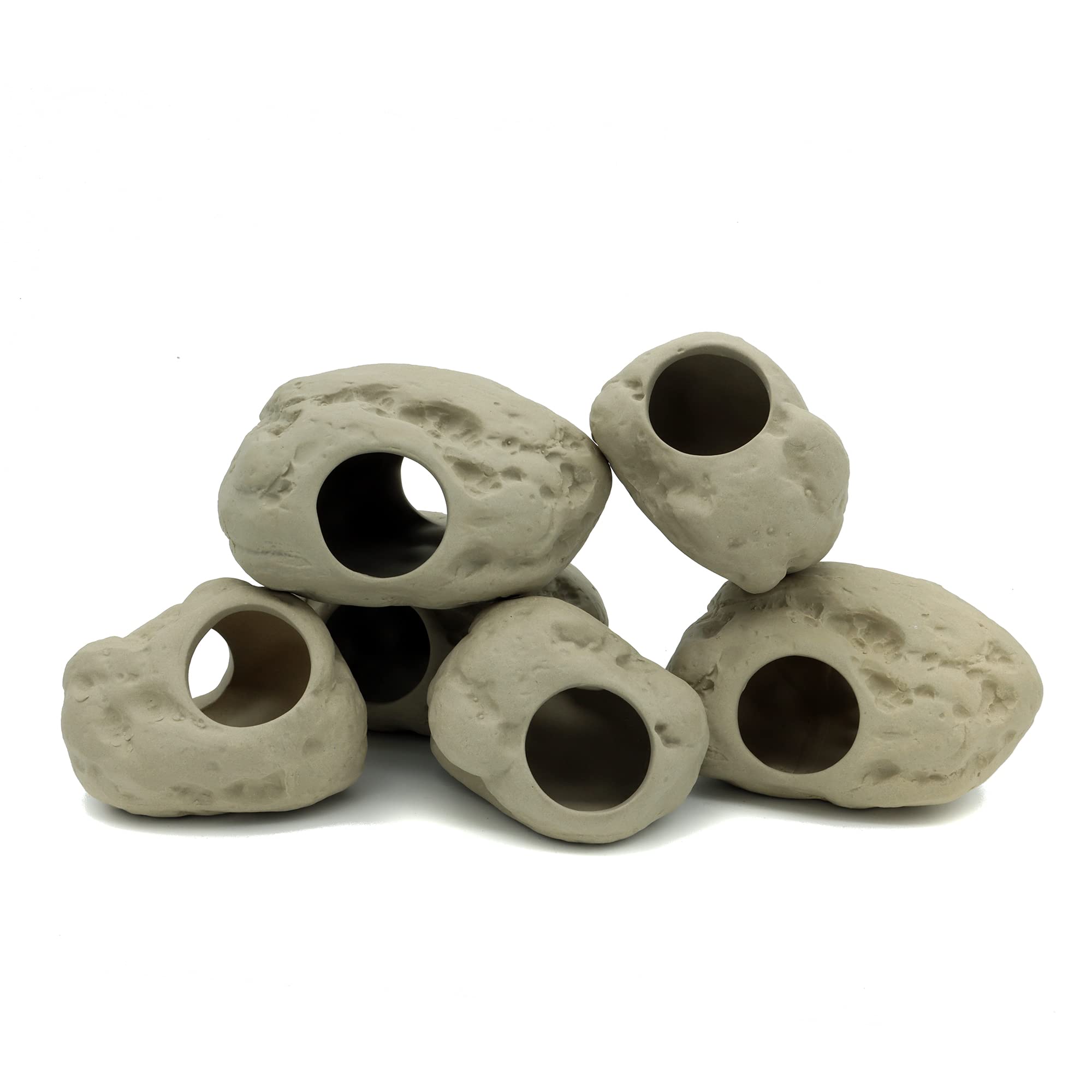 Alegi Aquarium Decoration Rock Caves For Fish Tank, Ceramic Betta Fish Tank Accessories Hideout, Cichlid Stackable Cave Hiding (3 Small & 3 Medium)