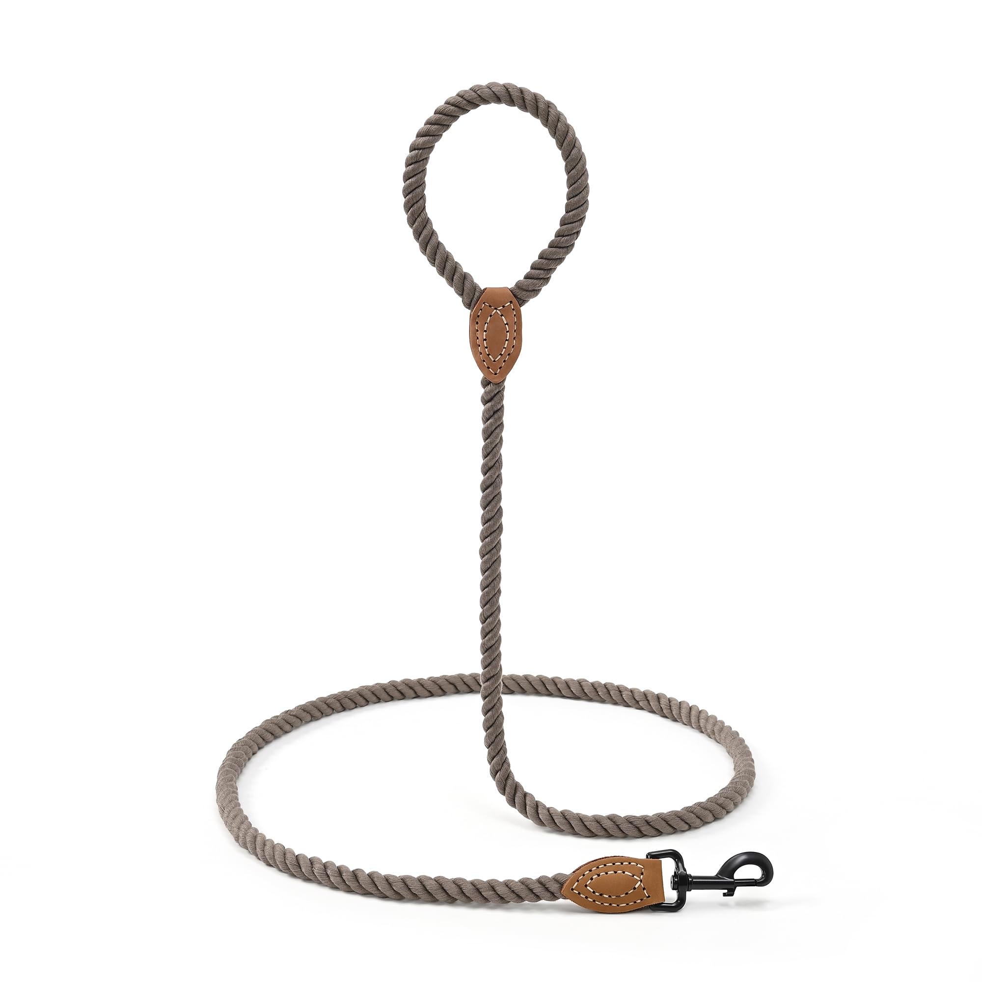 Mile High Life Dog Leash | Braided Cotton Rope Dog Leashes With Leather Tailor Tip | 4 Feet Dog Leash W Heavy Duty Metal Clasp | Wedding Dog Leash (Camel, 48 Inches)