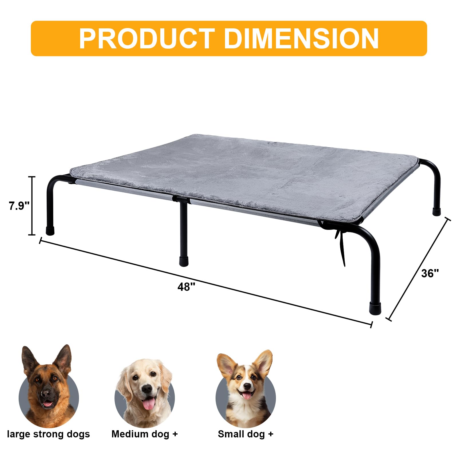 Outdoor Dog Elevated Bed For Large Dogs With Plush Mat, Durable Washable Raised Dog Beds, Indestructible Cooling Dogs Beds, Chew