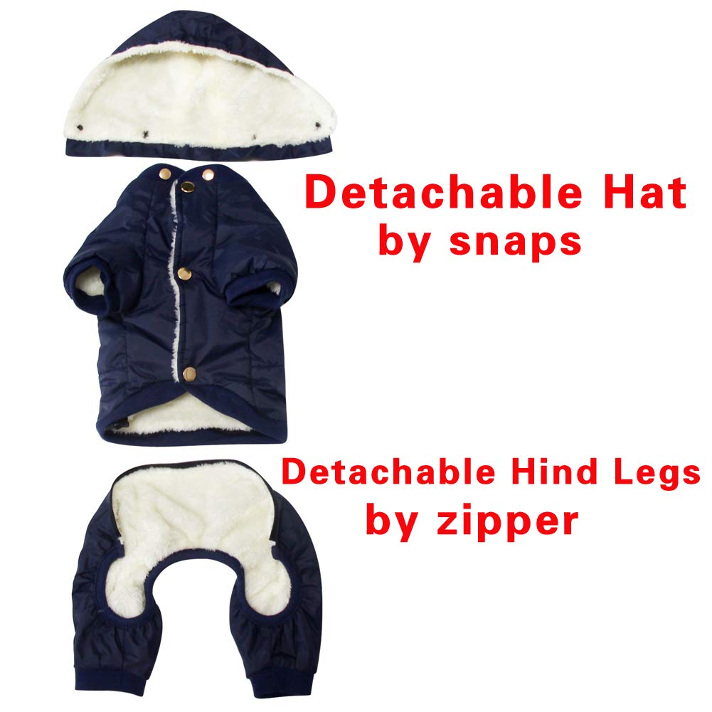 Joydaog Fleece Lined Dog Coat With Detachable Hood And Detachable Hind Legs,Warm Puppy Jacket In Winter(Blue M)
