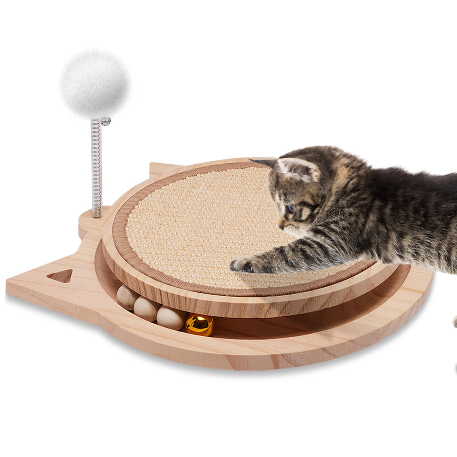Cat Scratcher Board With Natural Sisal,Interactive Cat Kitten Kitty Toys With Ball Track Spring Ball For Bored Indoor Adult Cats