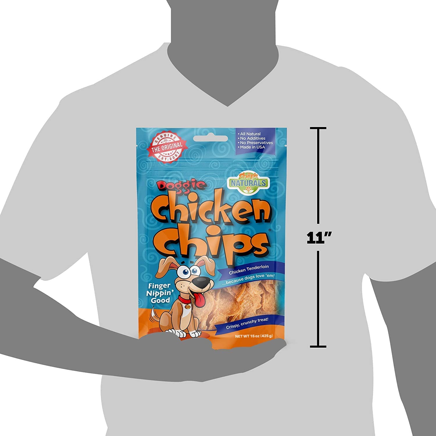 Chips Naturals Doggie Chicken Chips Large 15 oz All Natural High Protein Low Calorie Healthy Dog Treats, Grain Free Gluten Free