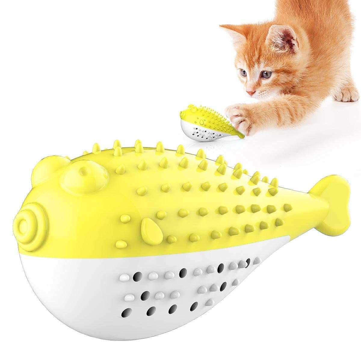 Psk Pet Mart Playing Feeding Toy With Bell For Kitten Kitty Cats Teeth Cleaning,Puffer Fish Shape Pet Toy,Cat Toothbrush Catnip 