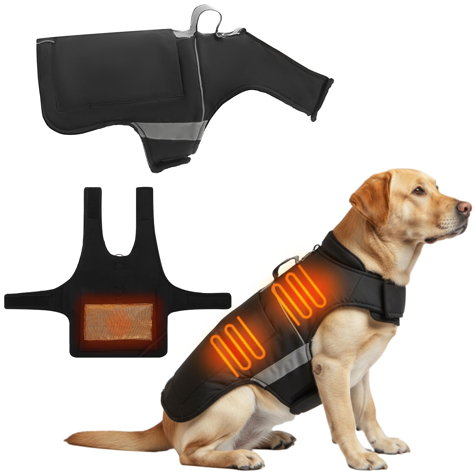 SilTriangle Dog Heated Warm Coat Jacket Pet Winter Black Vest Graphene Heat Lining Coat for Dogs Pet Outdoor Supplies(Not Includ