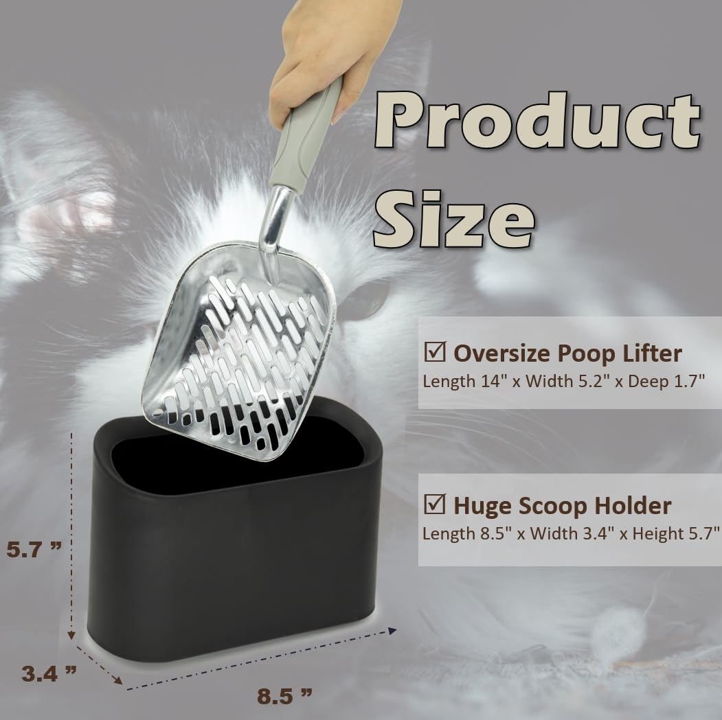 Vitisyao Large Cat Litter Scoop With Holder, Aluminium Cat Litter Sifter Captures All Clumps, Fast Sifting Kitten Poop Lifter Wi