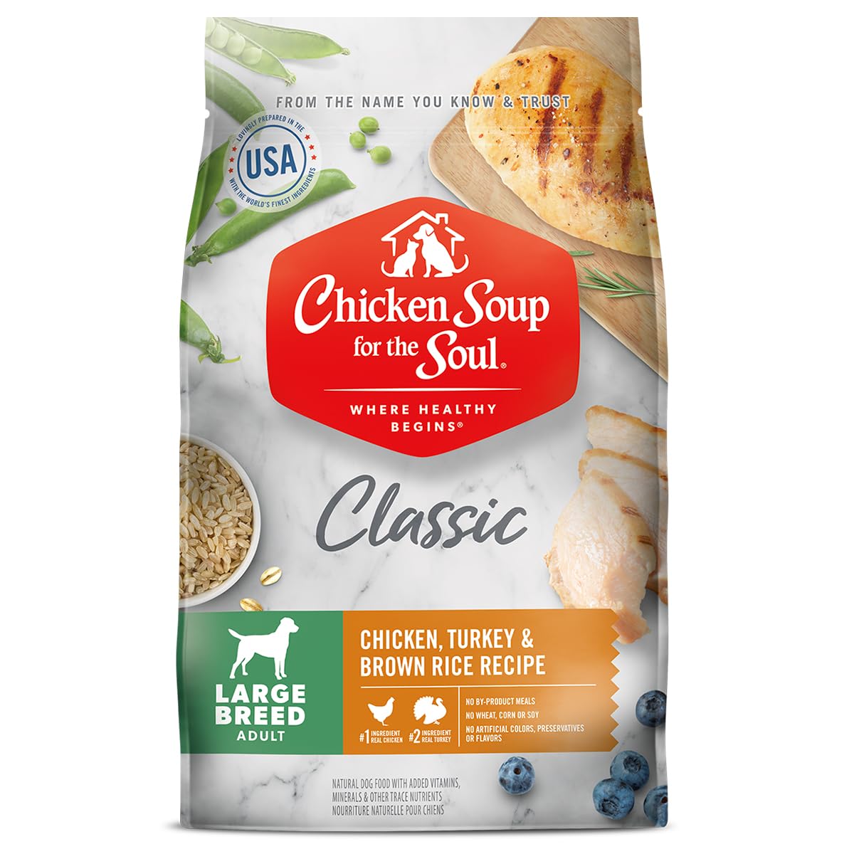 Chicken Soup For The Soul Classic Dry Large Breed Adult Dog Food, Chicken, Turkey & Brown Rice Recipe, 28 Pound Bag | Soy Free, 