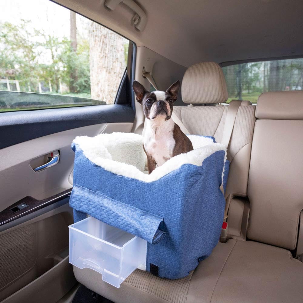 Snoozer Lookout II Dog Car Seat for Small Dogs 0-15 lbs, Denim Diamond Fabric, Removable Washable Cover