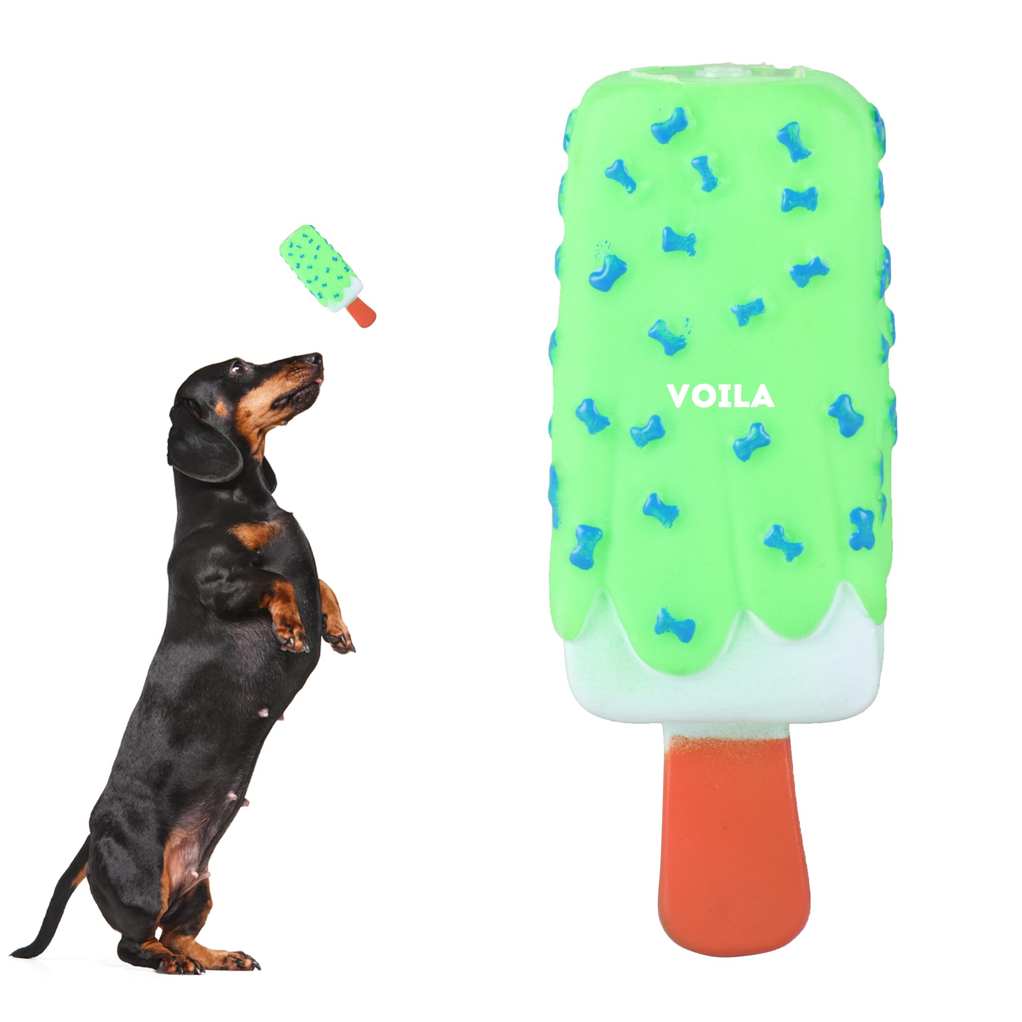 Voila Dog Ice Cream Toy, Fun & Interactive Ice Cream Shaped Dog Toy For Chewing, Fetch & Play, Durable, Safe Rubber Dog Toy (Pac