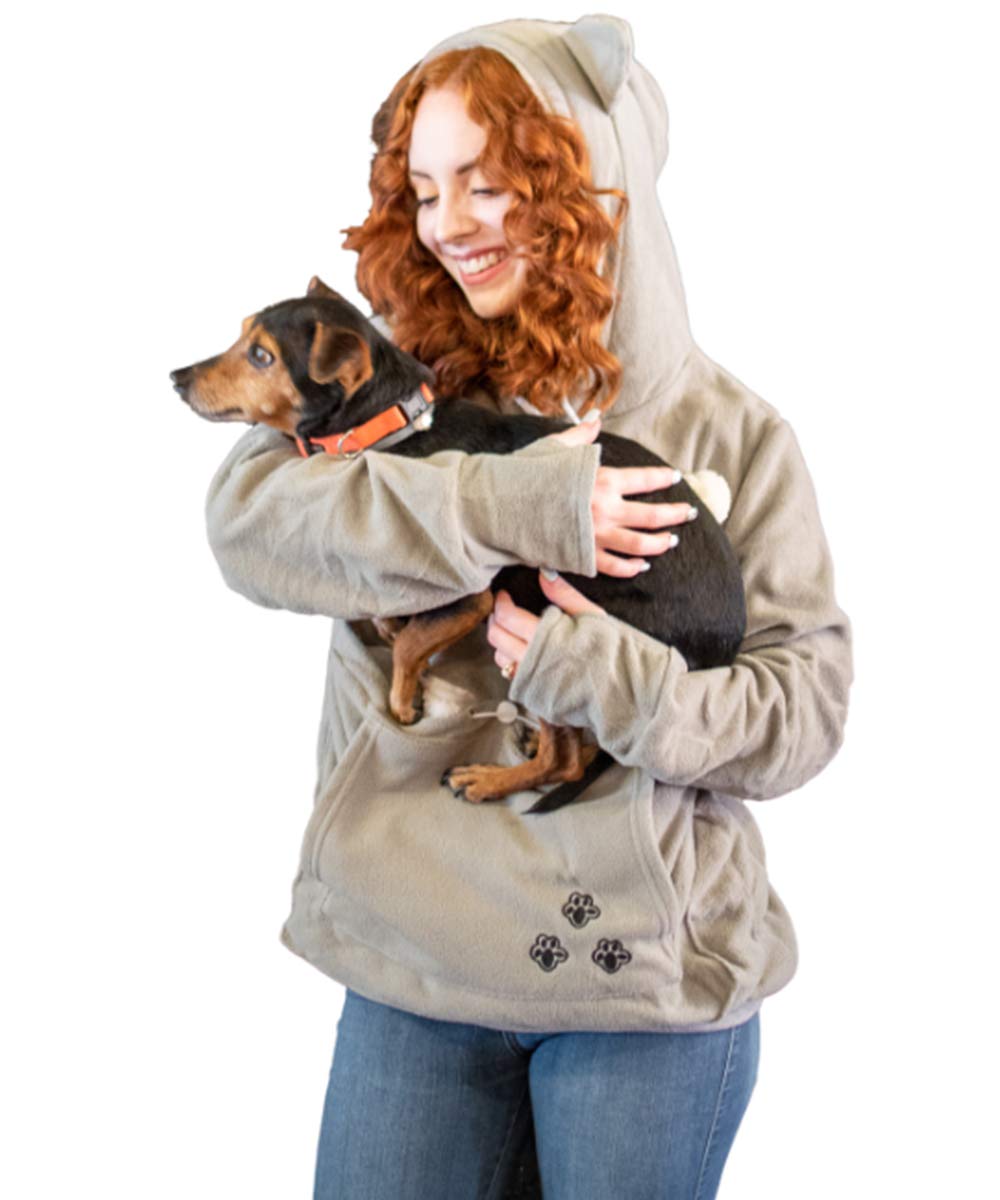 Unisex Big Pouch Hoodie Long Sleeve Pet Dog Holder Carrier Sweatshirt (X-Large, Grey-Fleece)