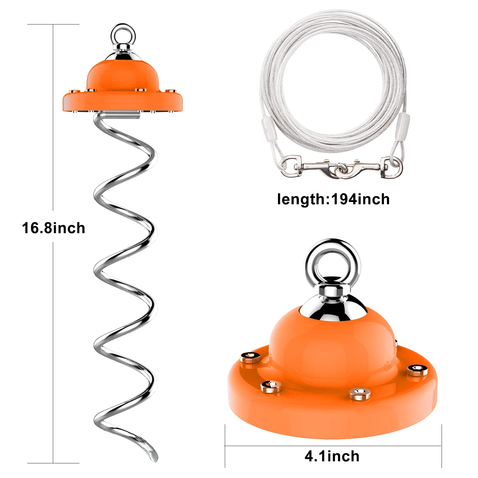 Eurmax Usa 360° Swivel Pet Dog Tie Out Stake Bonus 17Ft Dog Tie Out Cable Dog Anchor Heavy Duty Dog Yard Stake Rust Proof Anchor Dog Tether (Orange)