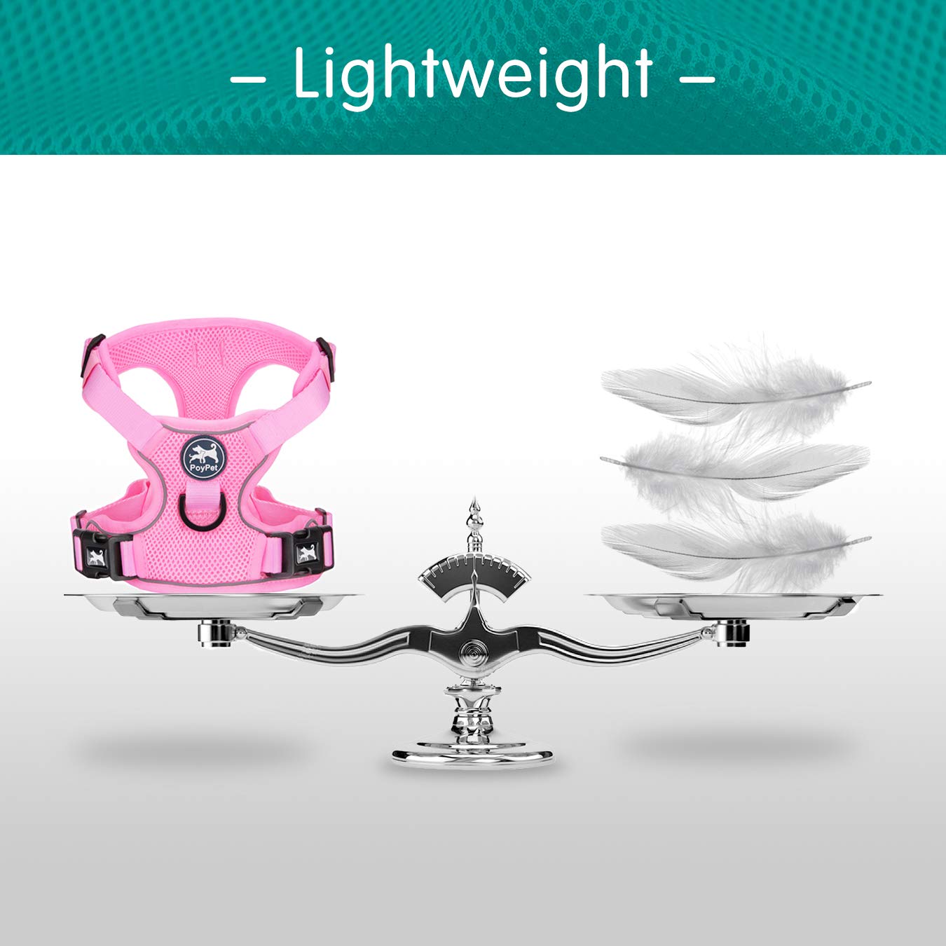 Poypet Reflective Soft Breathable Mesh Dog Harness No Choke Double Padded Vest Adjustable(Light Pink,L)