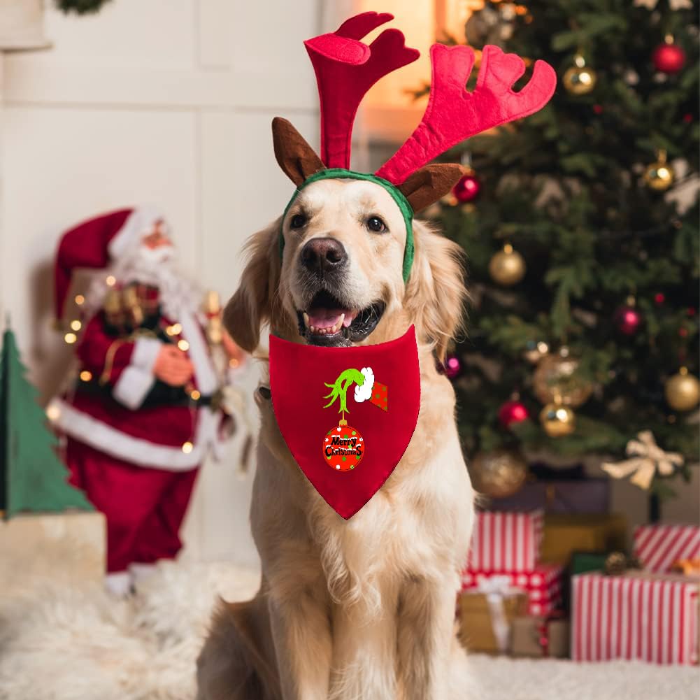 Christmas Dog Bandanas, 2 Pack Merry Christmas Bandanas For Dog Costume, Reversible Christmas Dog Bandana Holiday Dog Scarf Pet