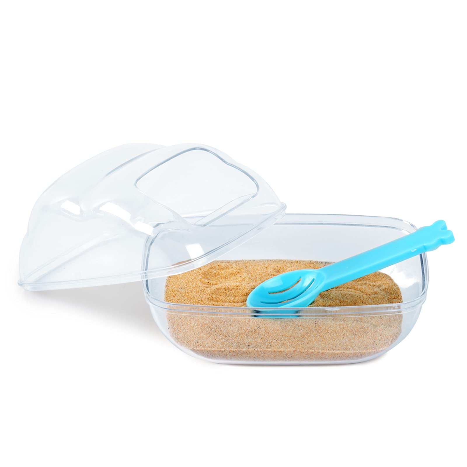 Bucatstate Hamster Sand Bath Container Transparent Hamster Dust Bath Kit Dwarf Toilet With Scoop Set Cage Accessories For Small Animals,Gerbil,Syrian Hamster,Mouse(Blue, Medium)